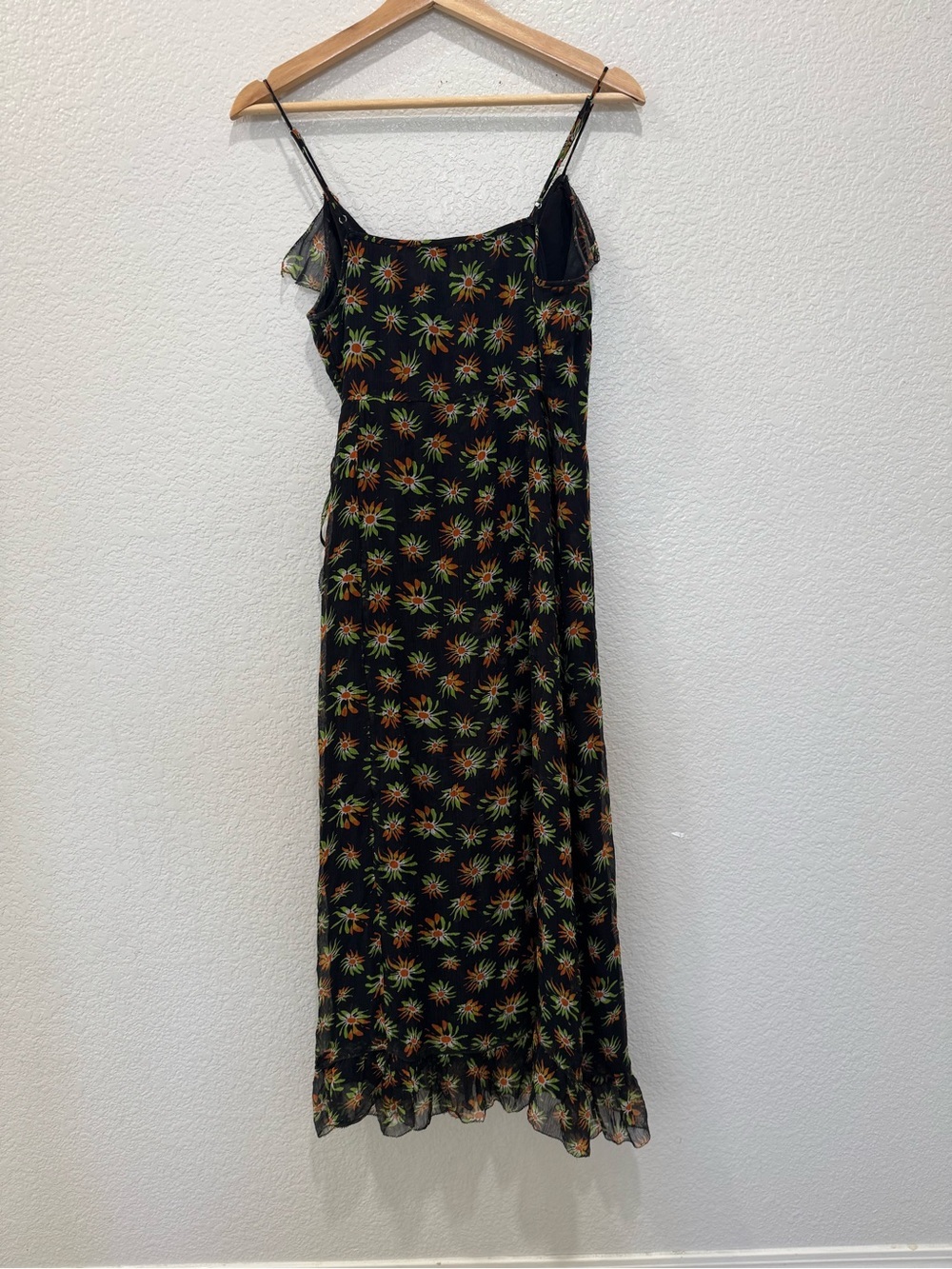 J. Crew Black Floral Midi Wrap Dress with Side Slit - Picture 5 of 6